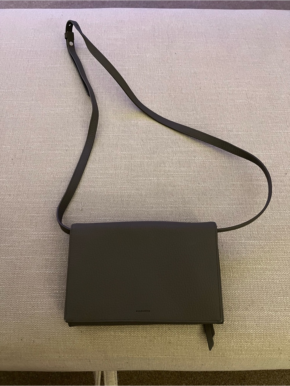 AllSaints Grey Leather Flap Crossbody Bag